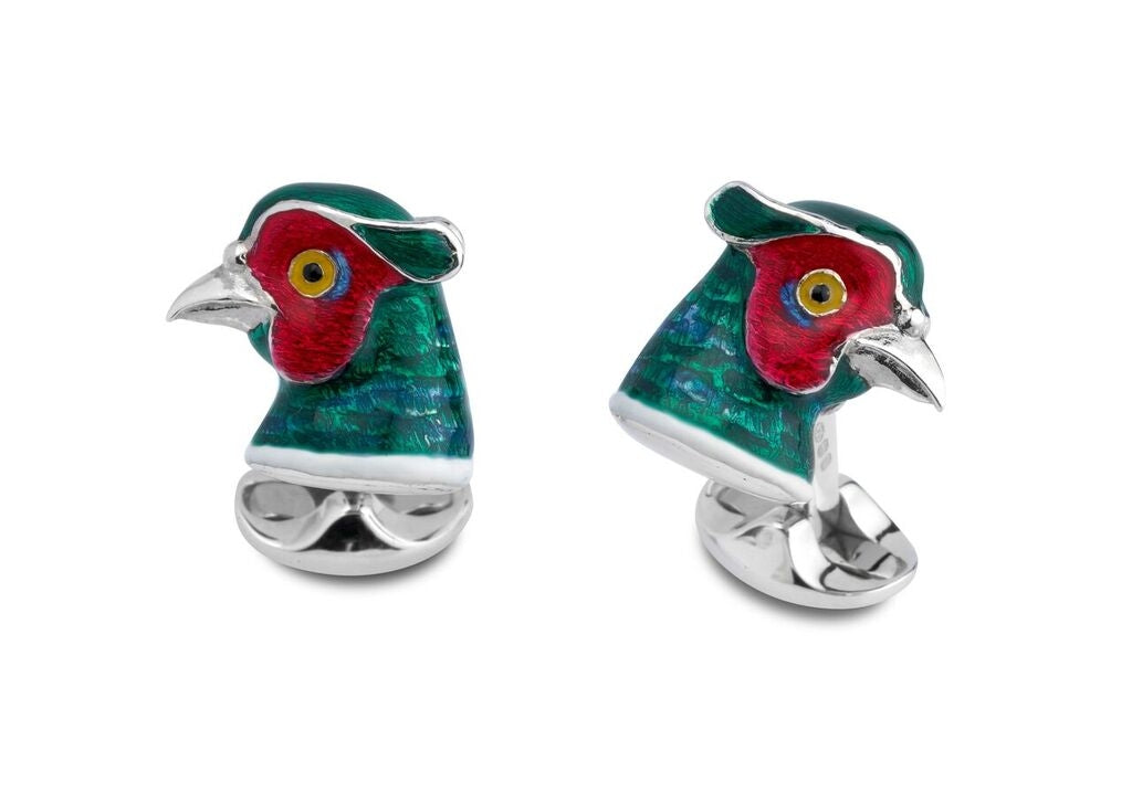 William & Son Sterling Silver Pheasant Head Cufflinks