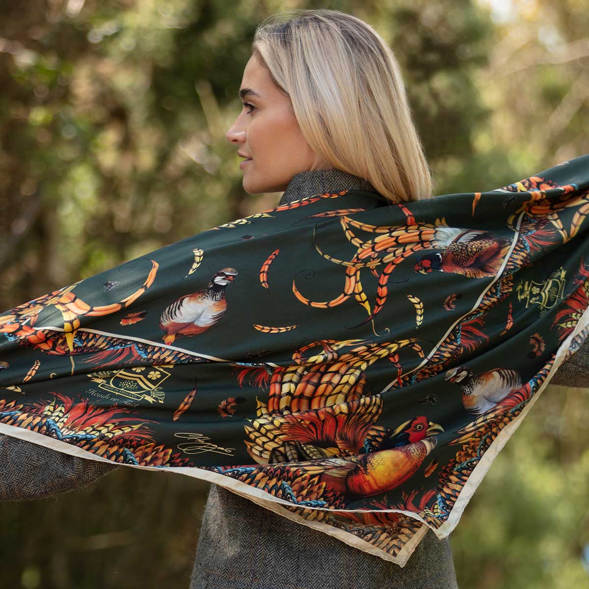 Clare Haggas Large Silk Scarf - Heads or Tails